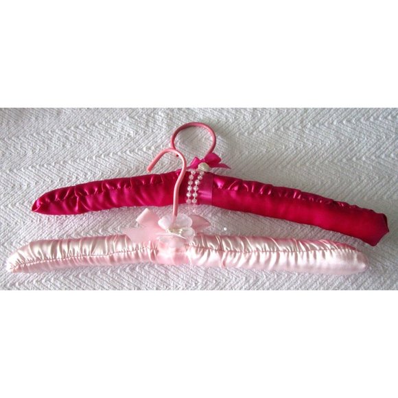 Fabric Satin Padded Hangers Pink Colors - Beaded/Floral Decoration - Set Two (2) - Picture 4 of 9
